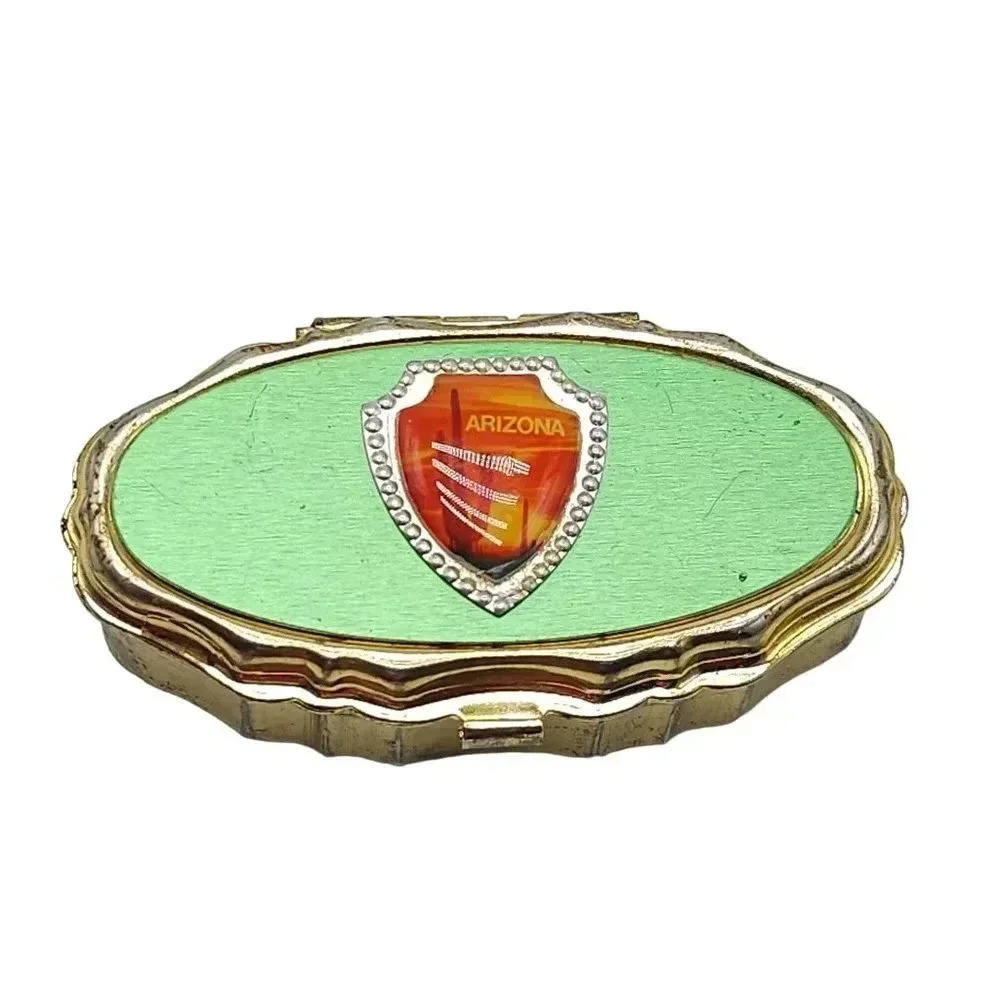 Arizona Souvenir Pill Box Gold Tone Vintage
